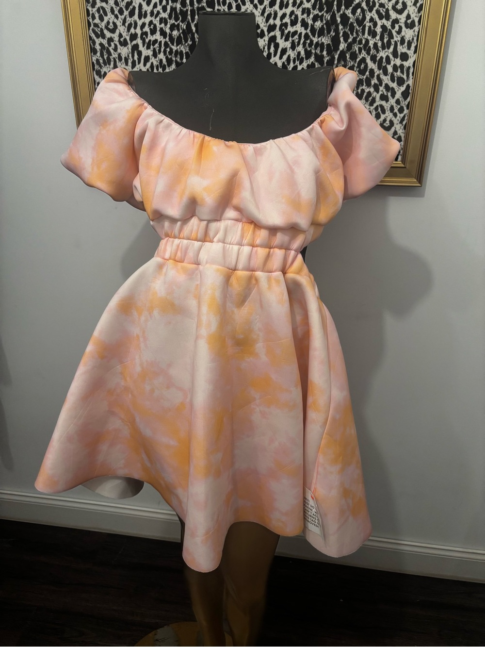 ASOS Girls Pink & Peach Tie-Dye Off-Shoulder Dress
